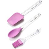 Macgon 3 Lü Plastik Saplı Silikon Kaşık - Spatula - Fırça Seti Lila