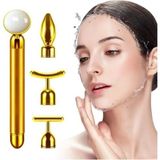 Macgon 4 In 1 Güzellik Masaj Kalem Set Doğal White Jade (Yeşim) Taş, Gold Çubuk
