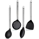 Macgon 4 Lü Çelik Saplı Kepçe Kevgir Spatula Kaşık Servis Seti
