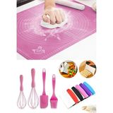 Macgon Büyük Silikon Hamur Açma Matı Hamur Spatulası 2'li Çırpıcı Yumurta Fırçası Seti