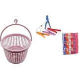 Macgon Mandal Sepeti + 1 Paket Çiçek Çamaşır MANDALI(144 Adet)