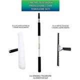 Macgon Metal Cam Çekpas Çek Çek 45 Cm+Mikrofiber Peluş+Teleskobik Uzatmalı Sap 3 mt Cam Temizlik Seti 45 cm