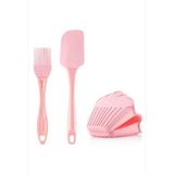 Macgon Silikon Fırın Tutacağı Fırça ve Spatula Set Pembe