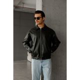Mach Oversize Unisex Siyah İçi Kürklü Deri Ceket Uzun Kollu Orta Kalınlıkta Çift Cepli
