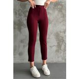 macharel jeans Kadın Bordo Yüksek Bel Toparlayıcı Dar Paça Çimalı Kumaş Pantolon