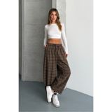 macharel jeans Kadın Ekose Şalvar Cepli Pantolon %100 Pamuk