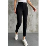 macharel jeans Kadın Siyah Yüksek Bel Toparlayıcı Dar Paça Çimalı Kumaş Pantolon