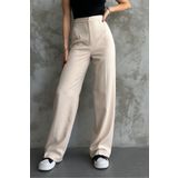 macharel jeans Kadın Yeni Sezon Yüksek Bel Klasik Krem Kumaş Pantolon