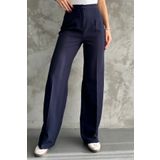macharel jeans Kadın Yeni Sezon Yüksek Bel Klasik Lacivert Kumaş Pantolon