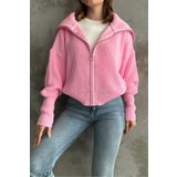 macharel jeans Pembe Devrik Yaka Fermuarlı Triko Hırka