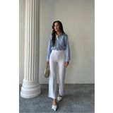 macharel jeans Yeni Sezon Kadın Likralı Beli Lastikli Bol Paça Palazzo Beyaz Pantolon