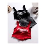 Machetta Kadın Bordo Antrasit Siyah Delighted Baskılı Askılı Crop Bluz