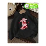 Machetta Kadın Kovboy Çizme Baskılı Oversize %100 Pamuk Sweatshirt Hoodie