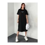 Machetta Kadın Minimalist Baskılı T-shirt Bisiklet Yaka Elbise/tunik