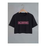Machetta Kız Çocuk Black Pink Baskılı Crop T-shirt