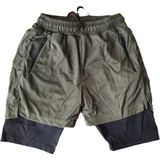 Machi Makiteks Haki Hızlı Kuruyan 2 In 1 Yetişkin Unisex Spor Baskısız Taytlı Şort, Fermuarlı Cepli Koşu, Gym, Halı Saha ve Fitness Şortu