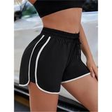 Machi Makiteks Kadın Siyah Yanları Beyaz Şeritli Spor Şort - Bağcıklı Mini Koşu Fitness Voleybol Şortu - 2XL