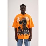 Machinist Clothing Erkek Rhinestone And Printed Oversize Tişört Elektrik-Turuncu - Electric Orange