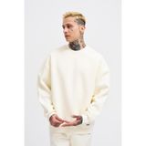 Machinist Erkek Basic Bisiklet Yaka Oversize Ekru Sweatshirt