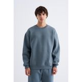 Machinist Erkek Basic Bisiklet Yaka Oversize Sweatshirt Mavi Duman