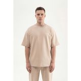 Machinist Erkek Basic Double Face Oversize Tişört Açık Bej - Soft Beige - XL
