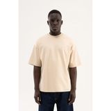 Machinist Erkek Basic Interlok Oversize Tişört Açık Bej - Soft Beige - XL