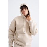 Machinist Erkek Basic Kapüşonlu Oversize Açık Bej Sweatshirt