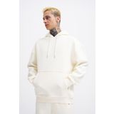 Machinist Erkek Basic Kapüşonlu Oversize Ekru Sweatshirt