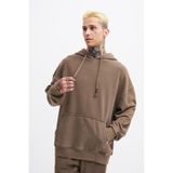Machinist Erkek Basic Kapüşonlu Oversize Yıkamalı Kahverengi Sweatshirt