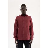 Machinist Erkek Basic Keten Gömlek Bordo - XL