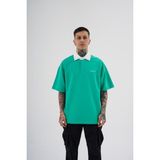 Machinist Erkek Basic Oversize Polo Yaka Tişört Elektrik Yeşil-Ekru - Elec Green - Ecru