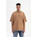 Machinist Erkek Basic Pamuklu Super Oversize Tişört Kapuçino