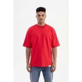 Machinist Erkek Basic Pamuklu Super Oversize Tişört Kırmızı - 2XL