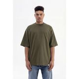 Machinist Erkek Basic Pamuklu Super Oversize Tişört Koyu Haki - XS