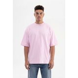 Machinist Erkek Basic Pamuklu Super Oversize Tişört Pembe - XS