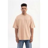 Machinist Erkek Basic Pamuklu Super Oversize Tişört Vizon - 2XL
