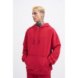Machinist Erkek Basic Solid Kapüşonlu Oversize Yıkamalı Kırmızı Sweatshirt