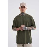 Machinist Erkek Basic Super Pamuklu Oversize Koyu Haki Tişört - XL