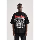Machinist Erkek Born Again High Printed Oversize Tişört Siyah - Dark Black
