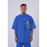 Machinist Erkek Cep Detay Baskılı Oversize Açık Mavi Tişört - Soft blue