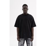 Machinist Erkek Çiçek Nakışlı Double Face Oversize Tişört Siyah - Dark Black