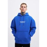 Machinist Erkek Connecting People Baskılı Kapüşonlu Sweatshirt Saks Mavi