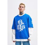 Machinist Erkek Contrast Layerd Sweatshirt Açık Mavi-Ekru