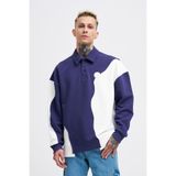Machinist Erkek Distressed Stitch and Embroidered Polo Sweatshirt Gece Mavisi-Ekru