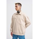 Machinist Erkek Distressed Stitch Polo Sweatshirt Açık Bej