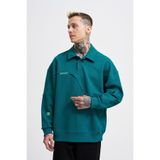 Machinist Erkek Distressed Stitch Polo Sweatshirt Yağ Yeşili