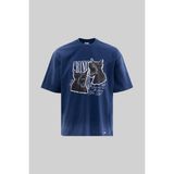 Machinist Erkek Dog Printed Oversize Tişört Gece Mavisi - Midnight Blue