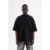 Machinist Erkek Etnik Nakışlı Double Face Oversize Tişört Siyah - Dark Black