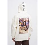 Machinist Erkek Fast Furious Baskılı Kapüşonlu Oversize Sweatshirt Ekru