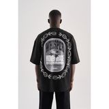 Machinist Erkek Flower Embroidered And Printed Oversize Tişört Siyah - Dark Black